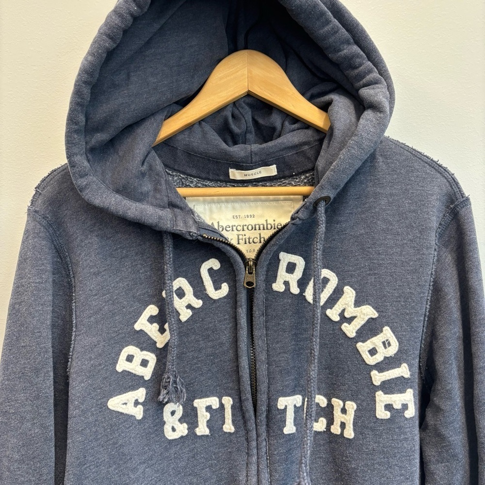 Abercrombie & Fitch Small Hoodie Full Zip Sweatshirt Y2K Retro Muscle Logo Blue - Picture 5 of 11